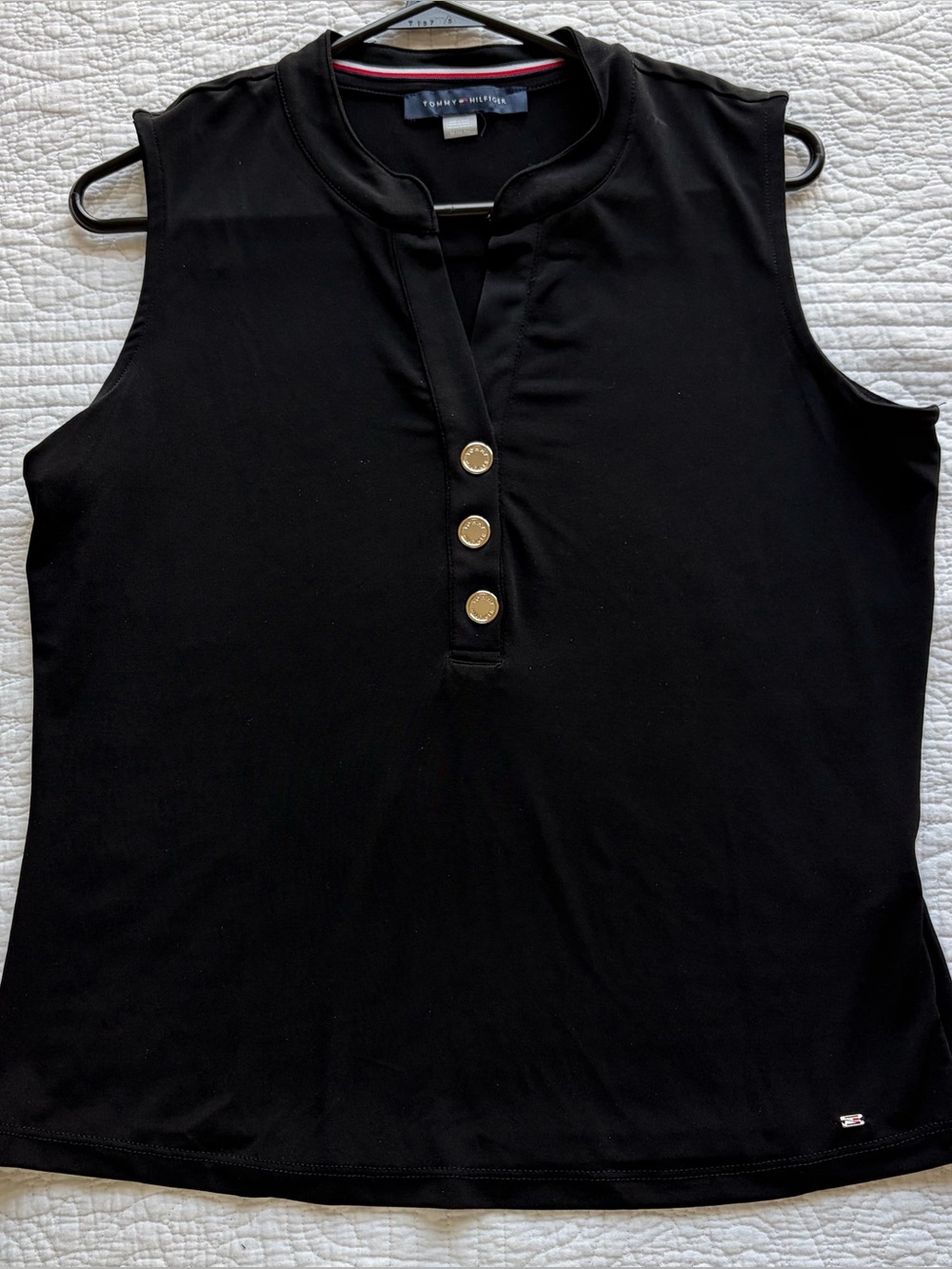 Tommy Hilfiger Black Sleeveless Blouse Top with Gold Buttons